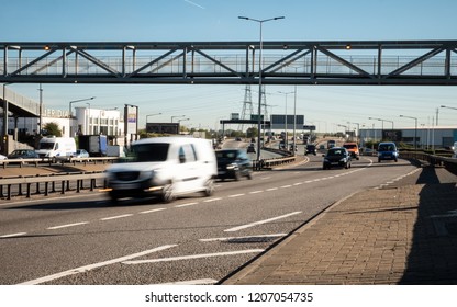 LONDON, UK - 26 SEPTEMBER 2018: The A406 North Circular Road, London. Traffic Passing Through The Edmonton Industrial Estates.