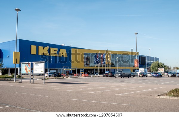 LONDON, UK - 26 SEPTEMBER 2018:\
Ikea store, Tottenham. The façade and car park to the north London\
branch of the popular Swedish furniture retailer near\
Edmonton.