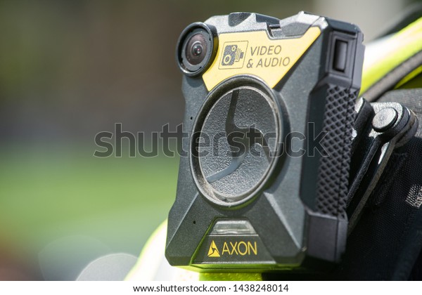 London, UK. 26th June 2019. Body camera being\
worn by police officers in London, to keep officers safe, enabling\
situation awareness, improving community relations and providing\
evidence for trials.