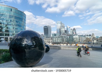 London, UK - 27 February 2021: The Scoop More London, Queen's Walk, River Thames, London