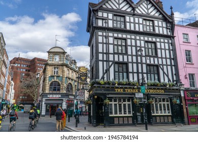 London, UK: 27 March 2021: Three Greyhounds Bar On Greek Street, Soho, London