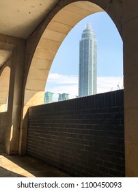 London U.K. 28 May 2018: St George’s Wharf Tower Through An Arch On The Opposite Bank Of The Thames