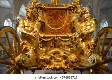 London, UK- 28.May,2014 - Gold State Coach In Royal Mews Of Buckingham Palace