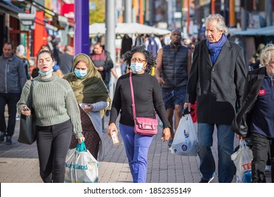 London, UK - 3 November, 2020 - People Wearing Face Masks While Shopping At Walthamstow Market