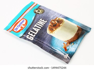 LONDON / UK - 3 SEPTEMBER 2019: Gelatin Dessert Packet Made By Dr. Oetker