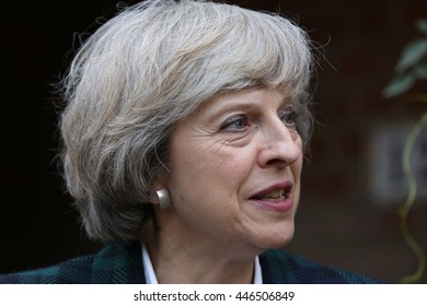London, UK, 30th June, 2016. Theresa May arrives at Hampstead and Kilburn constituents house to give a short talk