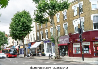 London, UK - 31 July 2021: Brook Green Shops, West London