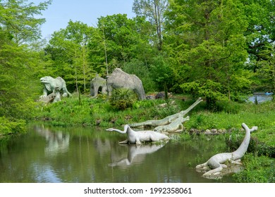 London, UK - 31 May 2021: Crystal Palace Park Dinosaurs, South London