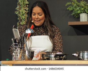 London, UK – 3rd August 2019 – Chef Shelina Permalloo, BBC MasterChef Winner And Owner Of Lakazmaman Restaurant, Holding A Cooking Demonstration At The London Halal Food Festival In Tobacco Docks