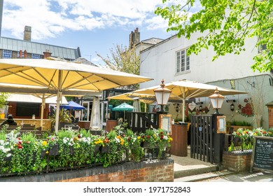 London, UK - 4 May 2021: The Lamb Beer Garden, Chiswick High Road, West London