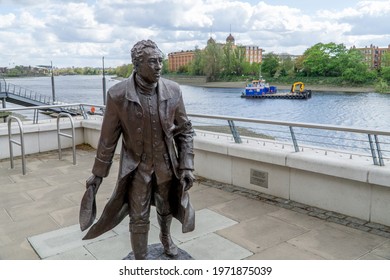 London, UK - 4 May 2021: Statue Of Capability Brown, Hammersmith, River Thames, West London