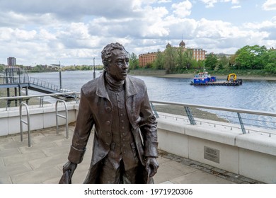 London, UK - 4 May 2021: Capability Brown Statue, Hammersmith Riverside, West London