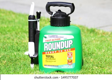 LONDON / UK - 4 SEPTEMBER 2019: RoundUp In Garden. RoundUp Is A Brand Of Herbicide Containing Glyphosate By Monsanto Company