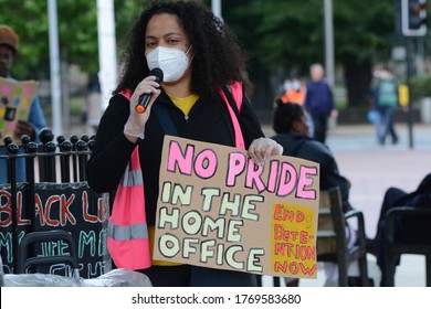 London UK , 4/7/20 Victoria Street  Justice Movement Protest The Detention Centres , A State Sponsored  Security Service Operated By G4s . Demanding Free Immigration Access  Without Racist Prejudice 