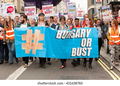 London, UK. 4th June 2016. EDITORIAL - Bursary Or Bust rally - Protest march by healthcare professionals through central London, in protest of government plans to axe the NHS Bursary for students.