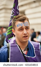 London, UK. 4th June 2016. EDITORIAL - Student Nurse Anthony Johnson Leads The Bursary Or Bust Rally Through London, In Protest Of Government Plans To Axe The NHS Bursary For Healthcare Students.