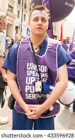 . London, UK. 4th June 2016. EDITORIAL - Student Nurse Anthony Johnson Leads The Bursary Or Bust Rally, Through London, In Protest Of Government Plans To Axe The NHS Bursary For Healthcare Students.