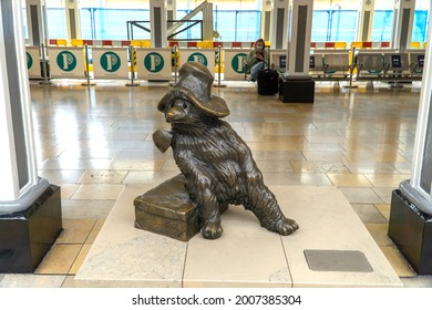 London, UK - 5 July 2021: Paddington Bear statue at Paddington Station, London