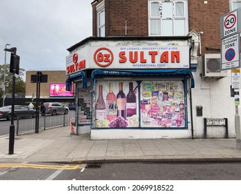 London UK - 5th November 2021 - Sultan Polish Off Licence And Grocery Shop Exterior