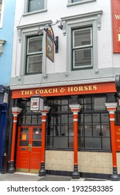 London, UK - 6 March 2021: The Coach And Horses Pub, Greek Street, Soho, London