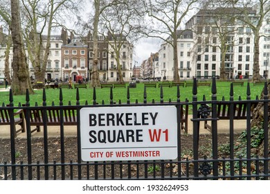 London, UK - 6 March 2021: Berkeley Square W1 Sign, Mayfair, London