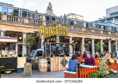 London, UK - 6 May 2021: Pop Up Prosecco Van Alfresco Bar In Covent Garden