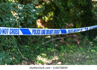 London / UK - 7/2/17:  
Crime Scene -  Surrounded By Blue Police Line Near London In Kent, By British Police