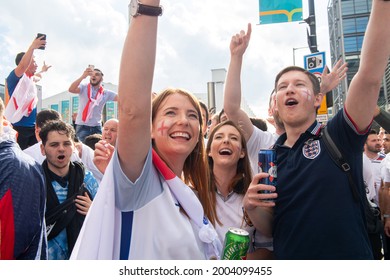 London, UK. 7th July, 2021. England fans excited before the UEFA Euro 2020 Semi-Final match between England and Demark at Wembley Stadium. Michael Tubi  Alamy Live News