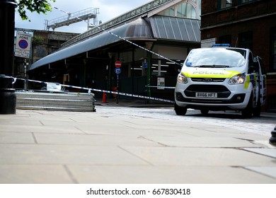 London, UK. 9th June 2017. EDITORIAL - Metropolitan Police Officers On High Alert In Central London, After A Recent Terrorist Attack At Borough Market, Police Seal Off The Crime Scene Area With Tape.