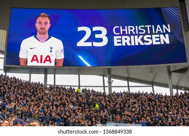 London, UK - April 13 2019: The Big Screen, In The New Tottenham Hotspur Stadium, With Christian Eriksen Pictures