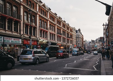 London, UK - April 13, 2019: Traffic On Shaftesbury Avenue, A Major Street In The West End Of London, Named After Anthony Ashley Cooper, 7th Earl Of Shaftesbury.