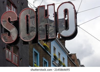 LONDON, UK - APRIL 13, 2022:  Large Soho Sign In Beak Street