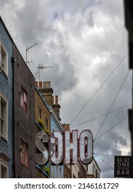 LONDON, UK - APRIL 13, 2022:  Large Soho Sign In Beak Street