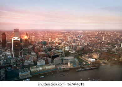 LONDON, UK - APRIL 15, 2015: City Of London Panorama, Office And Banking District Arial View