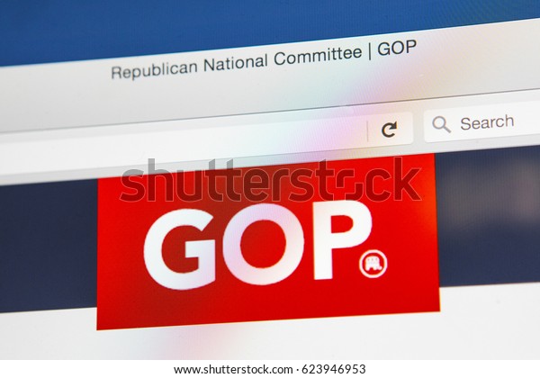 LONDON, UK - APRIL 15TH 2017: The homepage of\
the official website for the Republican Party, also known as the\
GOP (Grand Old Party), on 15th April\
2017.