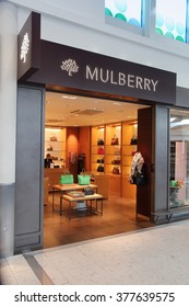 LONDON, UK - APRIL 16, 2014: Mulberry Handbag Store At London Heathrow Airport, UK. Mulberry Is An English Company With 122 Stores In Multiple Countries.