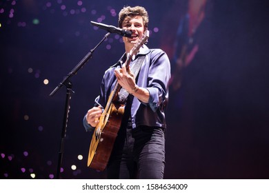 London, UK - April 16th 2019: Shawn Mendes peforms live the O2 Arena on April 16th 2019 in London, England.