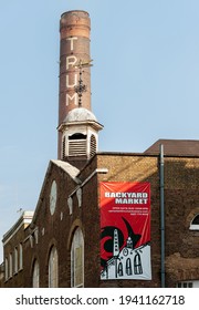 LONDON, UK - APRIL 17, 2011:  Sign For Brickyard Market In The Old Truman Brewery Building In Brick Lane