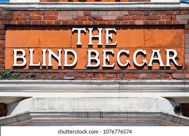 LONDON, UK - APRIL 19TH 2018: The  Exterior Of The Blind Beggar Public House On Whitechapel Road In London, On 18th April 2018. Known To Be The Location Of The Murder Of George Cornell By Ronnie Kray.