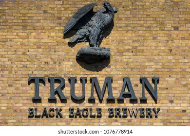 LONDON, UK - APRIL 19TH 2018: The Sign For The Truman Black Eagle Brewery On Brick Lane, The Location Of Their Brewing Plant In London, On 19th April 2018.