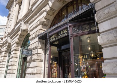 London, UK - April 2 2022:  James J Fox Cigar Merchant Shop, St James's Street, London, England