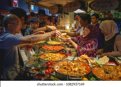 London, UK - April, 2018. Asian street food stall in Camden Market.