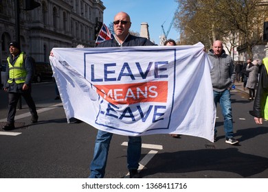 London / UK - April 2019: Pro Brexit Demonstration In London, England, UK.