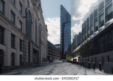 London, UK - April 2021 :  City Of London With Quiet Streets  During The Third National Lockdown