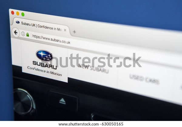 LONDON, UK - APRIL 28TH\
2017: The homepage of the official website for Subaru, the\
automobile manufacturing division of the Subaru Corporation, on\
28th April 2017.