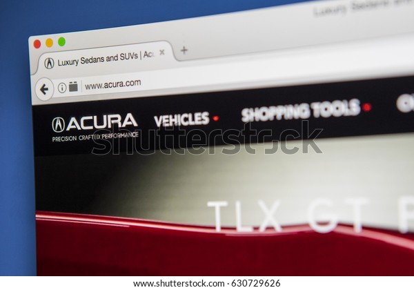 LONDON, UK - APRIL 28TH 2017: The\
homepage of the official website for Acura, the luxury vehicle\
brand of Japanese automaker Honda, on 28th April\
2017.