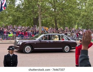 LONDON, UK - APRIL 29: Queen Elizabeth And The Duke Of Edinburgh In Their Rolls-Royce At Prince William And Kate Middleton Wedding, April 29, 2011 In London, United Kingdom