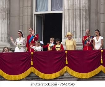 LONDON, UK - APRIL 29: The Royal Family Appears On Buckingham Palace Balcony After Prince William And Kate Middleton Wedding, April 29, 2011 In London, United Kingdom