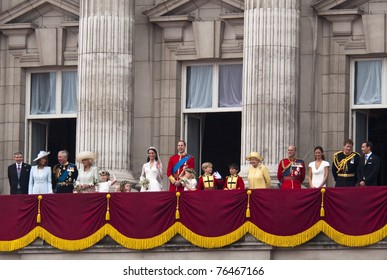 LONDON, UK - APRIL 29: The Royal Family Appears On Buckingham Palace Balcony After Prince William And Kate Middleton Wedding, April 29, 2011 In London, United Kingdom