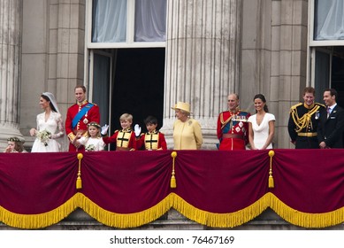 LONDON, UK - APRIL 29: The Royal Family Appears On Buckingham Palace Balcony After Prince William And Kate Middleton Wedding, April 29, 2011 In London, United Kingdom